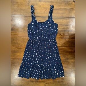 Banana Republic navy w/ flowers ruffle strap dress sleeveless tank small tall